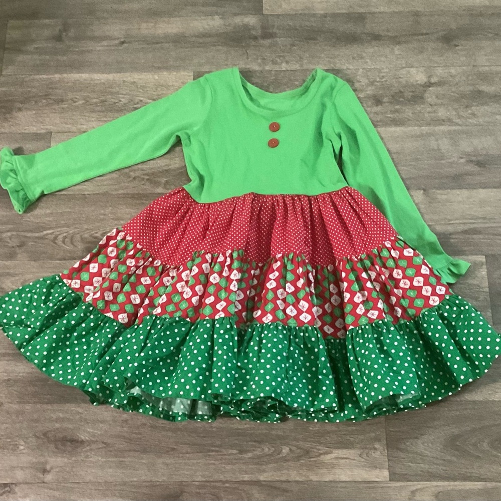 Eleanor Rose Green and Red Long Sleeve Dress